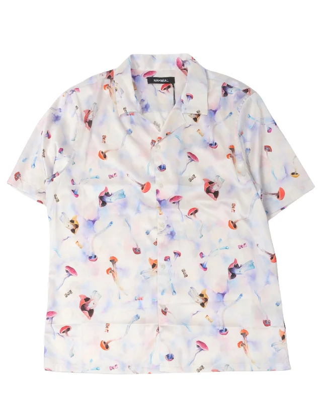 Silk Pychedelic Mushroom Button Down Shirt-- Boxy Fit Fitted Loose