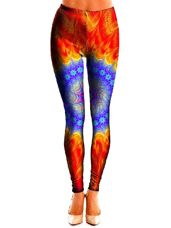 Super Saiyan Fire & Ice Mandala Leggings Fashionable Embroidered Detail Leggings