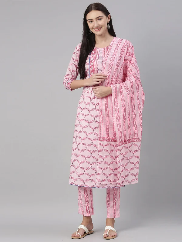 Women's Cotton Printed Kurta Pant Dupatta Set - Ahika Chic Faux Leather Pants