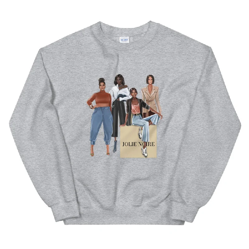 Girlfriends Sweatshirt- Gray Cotton Hoodie Fleece Lining Warmth