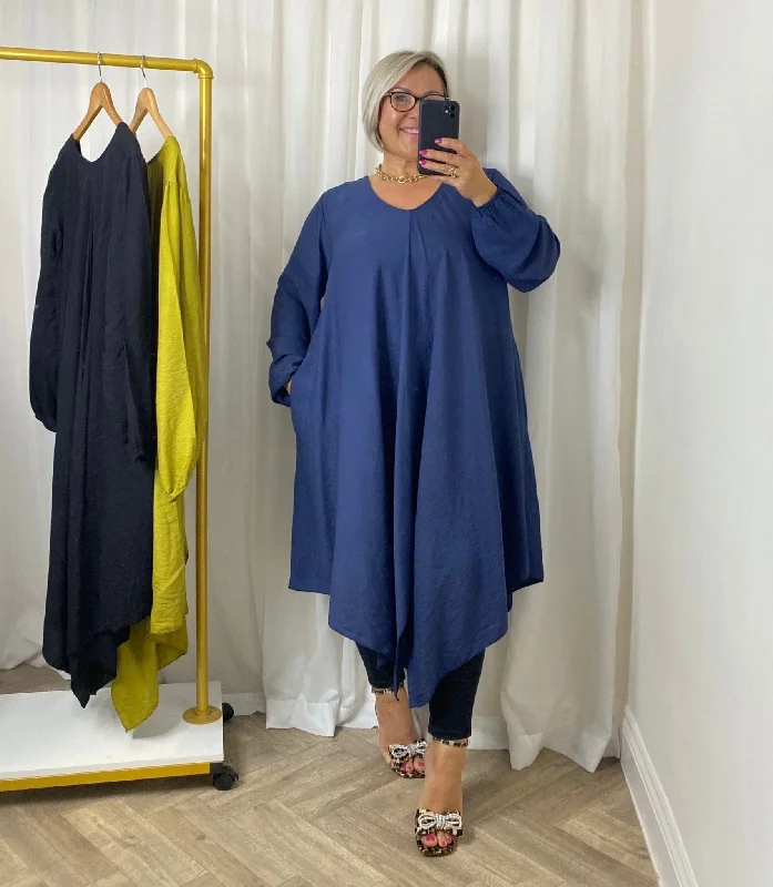 Asymmetric Hem Swing Navy Dress Casual Short Summer