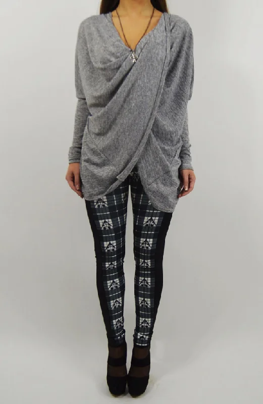 Directional Panel Leggings - White Tartan Stylish Sweat-Proof Leggings