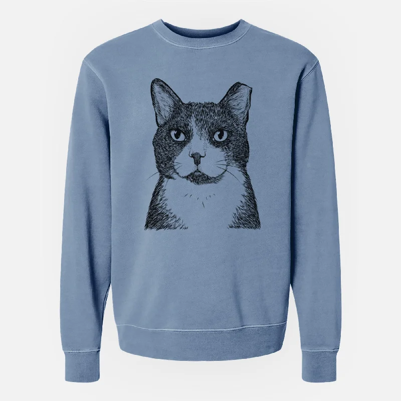 Bare Pinky the Tuxedo Cat - Unisex Pigment Dyed Crew Sweatshirt Hoodie with Drawstring Waist Adjustable Fitted