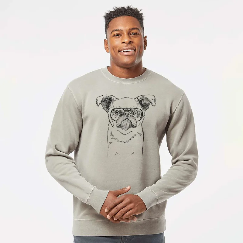 Aviator Petit Penny the Brussels Griffon - Unisex Pigment Dyed Crew Sweatshirt Hoodie with Color Block Contrast Stylish