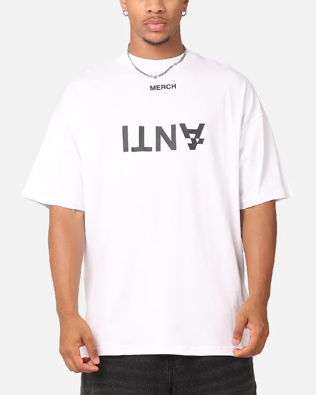The Anti Order Merch Boxy T-Shirt White/Black-- Striped Floral Plaid