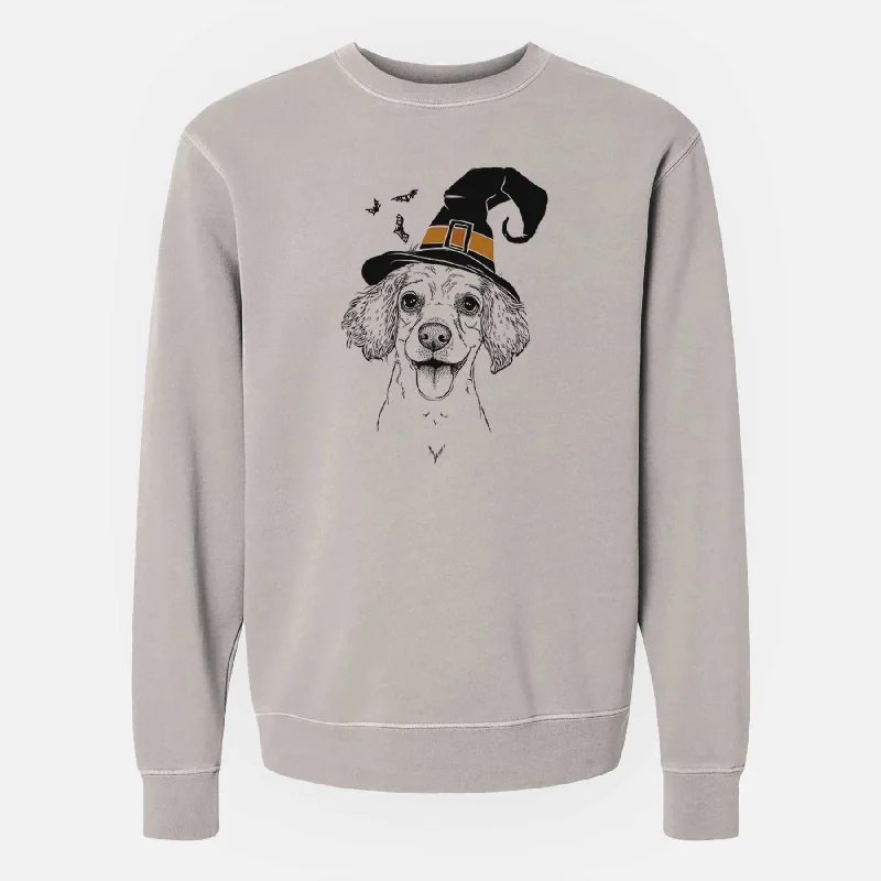 Witch Piglet the Dachshund Mix - Unisex Pigment Dyed Crew Sweatshirt Hoodie with Back Slit Movement Comfort