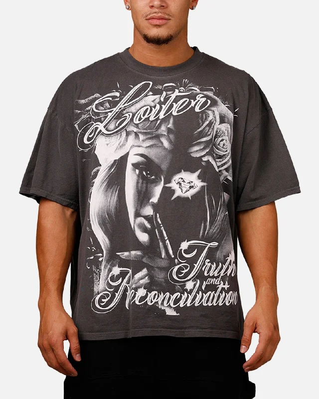Loiter Truth And Reconciliation T-Shirt Charcoal-- Rayon Velvet Corduroy