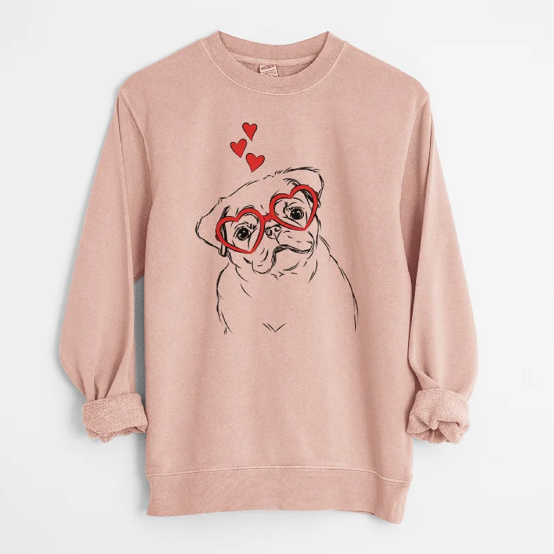 Valentine Otis the Pug - Unisex Pigment Dyed Crew Sweatshirt Hoodie with Elastic Waist Stretchable Comfortable