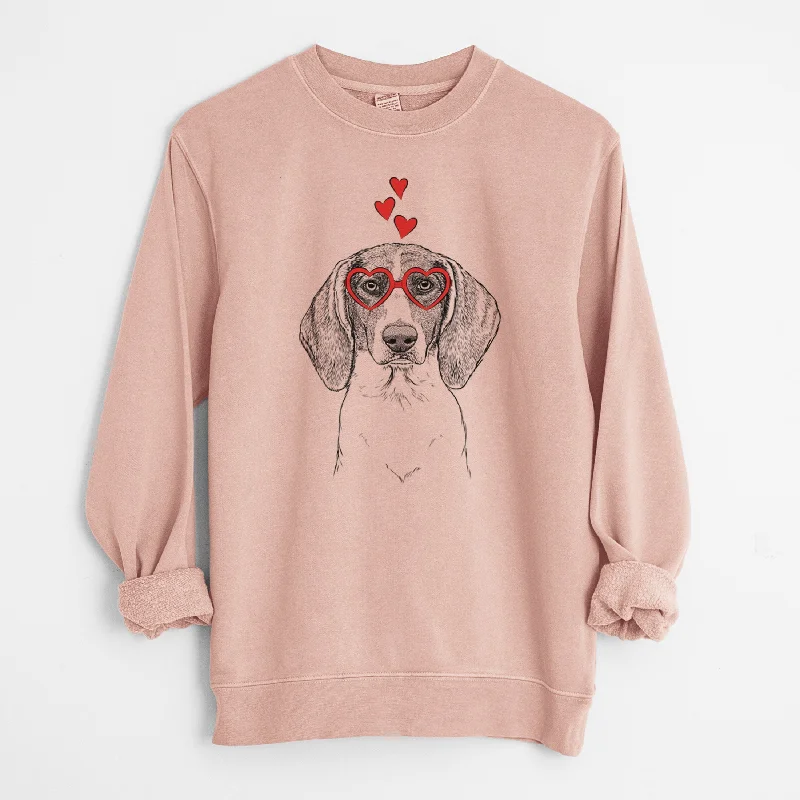 Valentine Orin the Treeing Walker Coonhound - Unisex Pigment Dyed Crew Sweatshirt Hoodie with Emblem Brand Identity