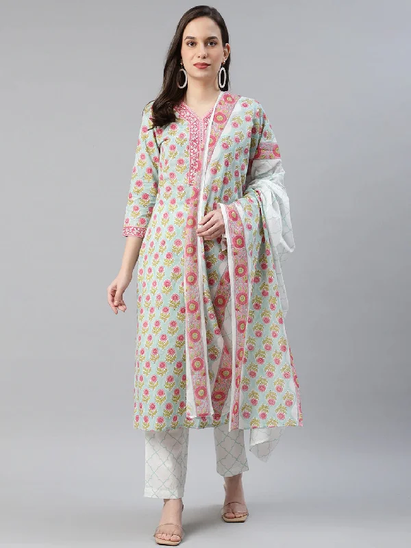 Women's Cotton Printed Kurta Pant Dupatta Set - Ahika Elegant Dress Pants
