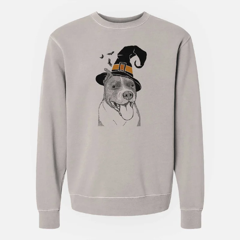 Witch Piggy the American Staffordshire Terrier - Unisex Pigment Dyed Crew Sweatshirt Hoodie with Thumb Holes Functional Cozy