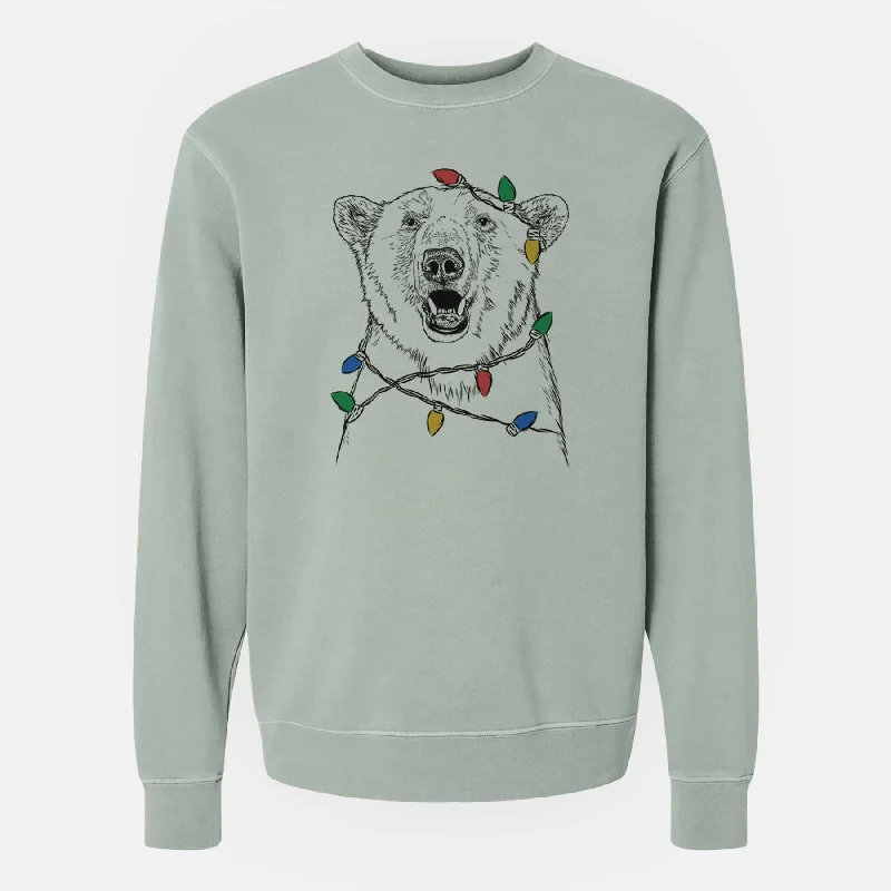 Christmas Lights Oslo the Polar Bear - Unisex Pigment Dyed Crew Sweatshirt Hoodie Crop Top Short Trendy