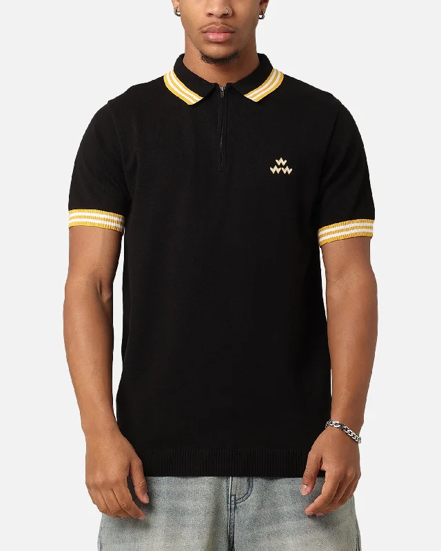 Bird Of Condor Birdies And Beats Quater Zip Polo T-Shirt Black-- Cotton Fabric Linen Fabric Terry Fabric