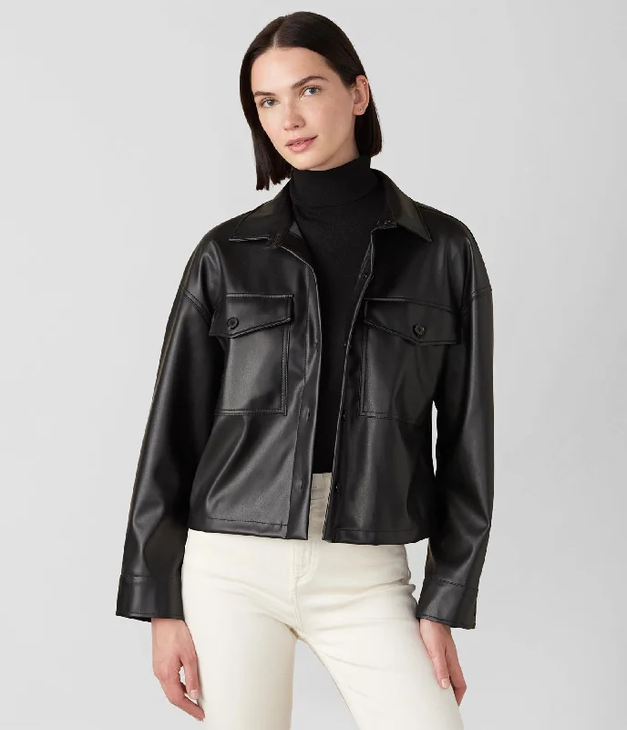 Kathy Faux Leather Button Up Shirt-- Cozy Warm Stylish