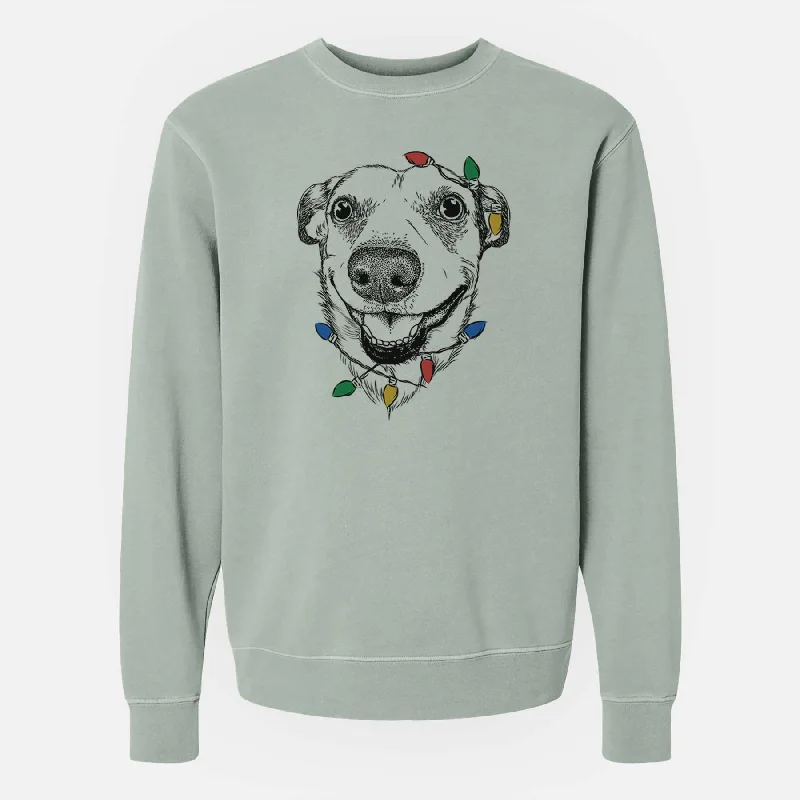 Christmas Lights Petrah the Staffy Mix - Unisex Pigment Dyed Crew Sweatshirt Hoodie with Zipper Versatile Modern