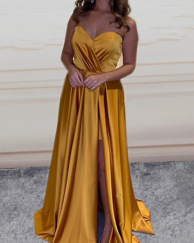 Ruched Sweetheart Split Prom Dresses Satin Long Tunics Essential wardrobe