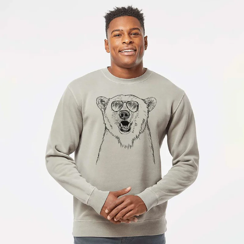 Aviator Oslo the Polar Bear - Unisex Pigment Dyed Crew Sweatshirt Hoodie with Patch Decorative Personalized