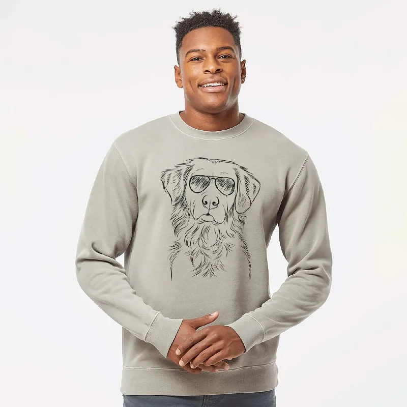 Aviator Linden the Golden Retriever - Unisex Pigment Dyed Crew Sweatshirt Hoodie with Raglan Sleeves Sporty Comfortable
