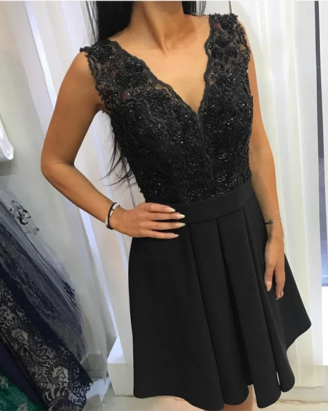 Elegant Homecoming Dresses Lace V Neck Nude Back Tunics Sophisticated sleek