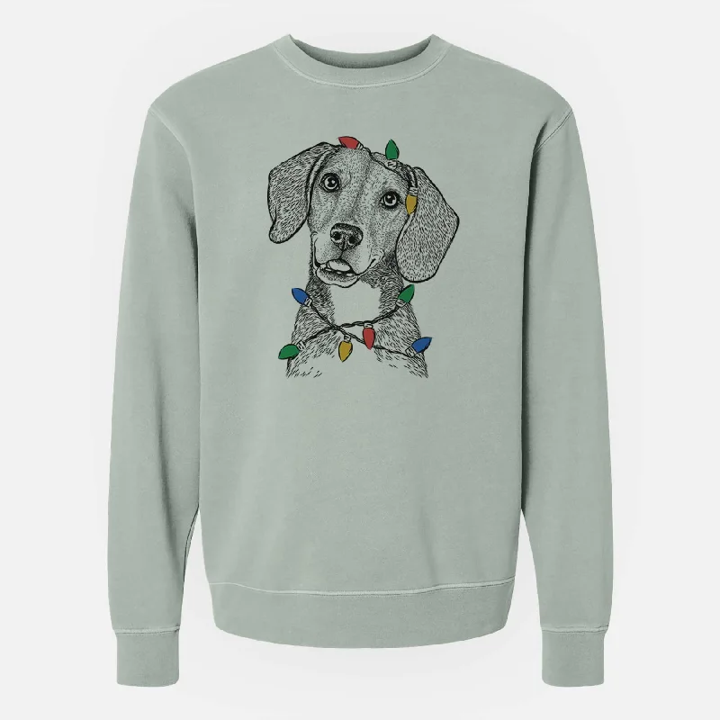 Christmas Lights Piggy the Beagle Mix - Unisex Pigment Dyed Crew Sweatshirt Hoodie with Neon Bright Vibrant
