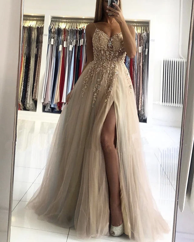 Tulle V Neck Split Dresses Embroidery Beaded Tunics Luxurious high-end