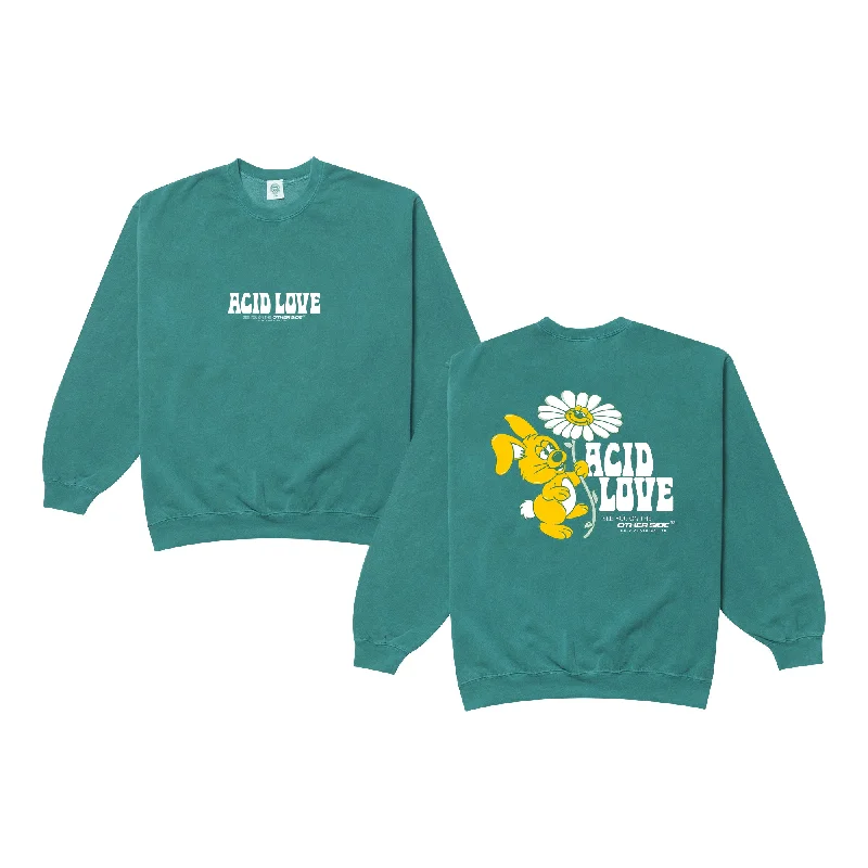 Acid Love 0.06 'Other Side' Sweatshirt - Vintage Washed Teal Hoodie with Back Slit Movement Comfort