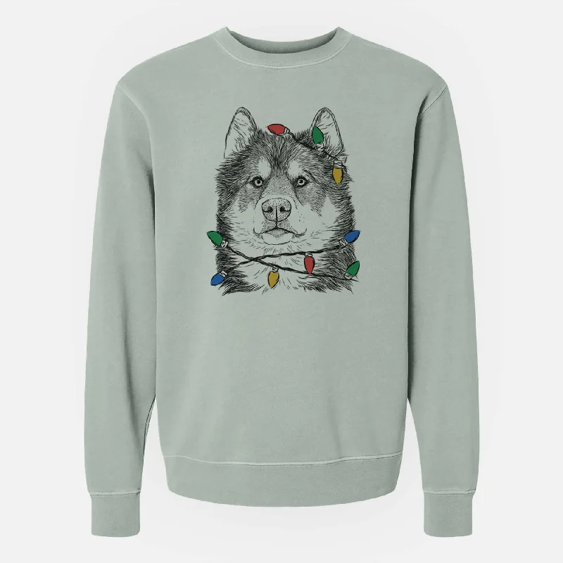 Christmas Lights Oskar the Canadian Eskimo Dog - Unisex Pigment Dyed Crew Sweatshirt Hoodie with Color Block Contrast Stylish
