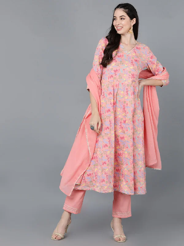 Women's Cotton Floral Printed Kurta Pants With Dupatta - Ahika Casual Sweatpants Style