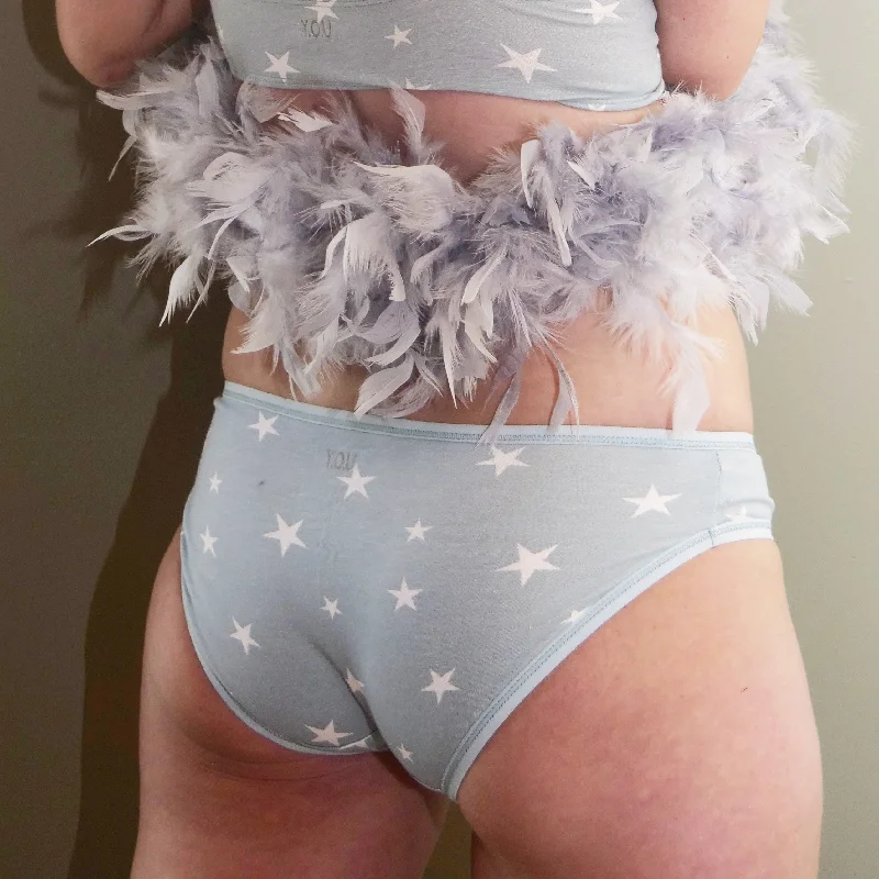 Women's organic cotton low-rise bikini bottoms - blue with white stars Back tie bikini top, Adjustable, Trendy, Sexy