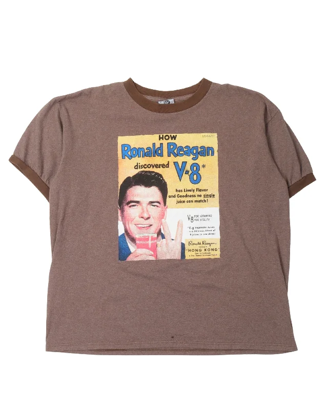 How Ronald Reagan Discovered V8  T-Shirt-- Notch Collar Peter Pan Collar Cowl Neck