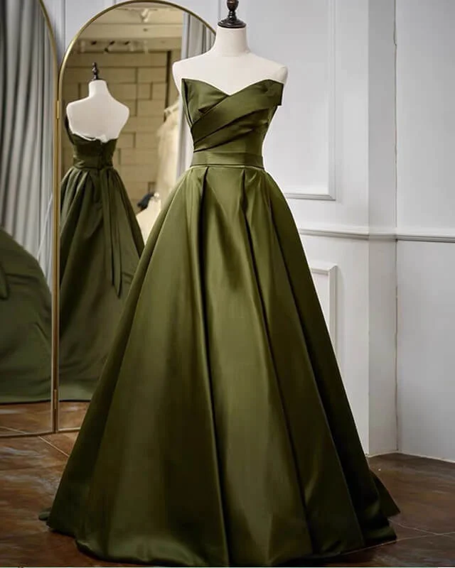 Long Olive Green Strapless Dress Tunics Practical easy-care