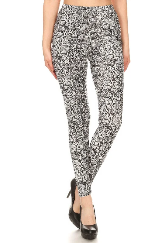 Snakeskin Print, Full Length, High Waisted Leggings In A Fitted Style With An Elastic Waistband Stylish Everyday Leggings