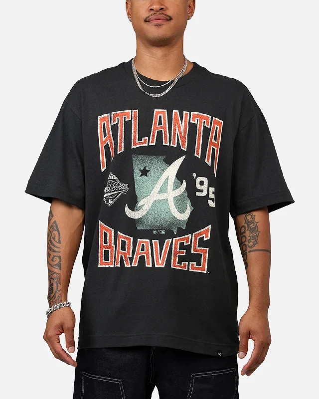 47 Brand Atlanta Braves 'MLB Trophy Case' Premium T-Shirt Black-- Collared Crew Neck Turtle Neck