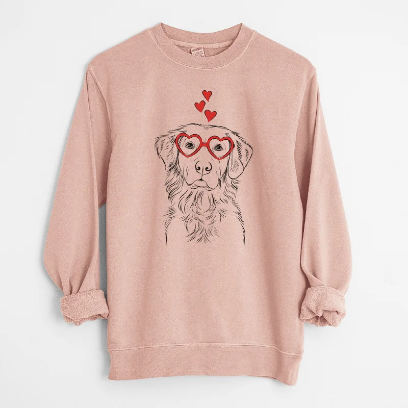 Valentine Linden the Golden Retriever - Unisex Pigment Dyed Crew Sweatshirt Hoodie with Oversized Fit Loose Comfortable