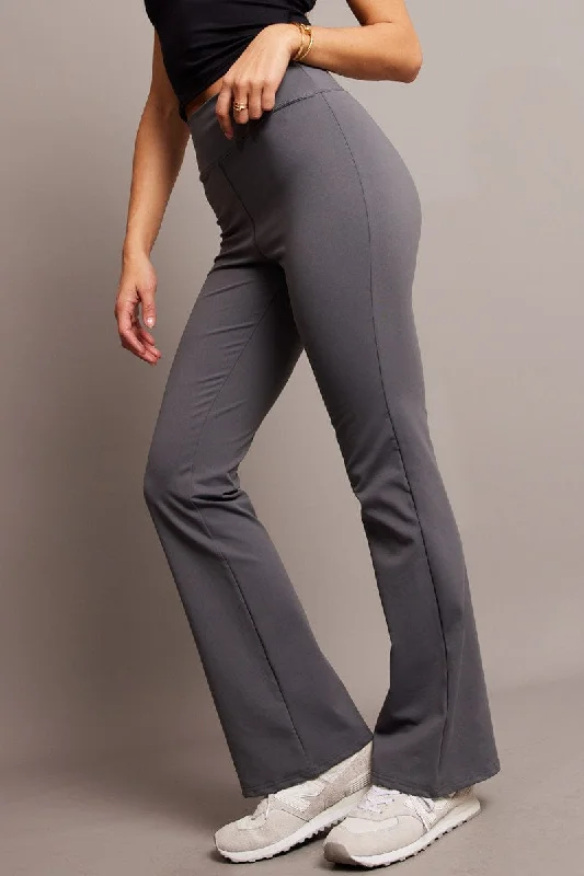 Grey Flared Leggings High Rise Pants Comfortable Slim Fit Leggings