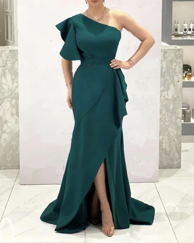 Sheath Colunm Prom Dresses One Shoulder Split Tunics Practical durable