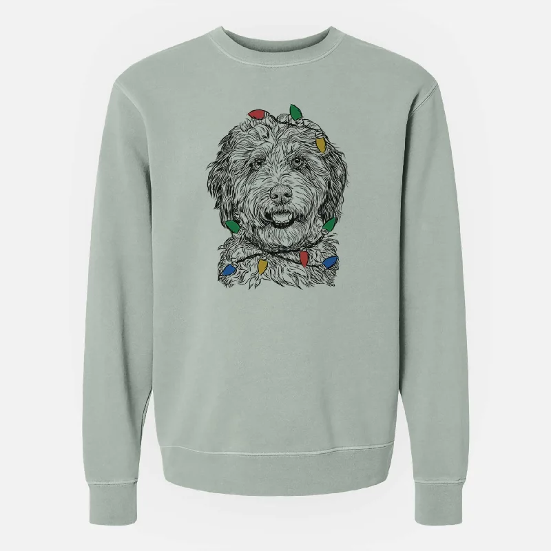 Christmas Lights Palmer the Aussiedoodle - Unisex Pigment Dyed Crew Sweatshirt Hoodie with Ribbed Neckline Snug Warm