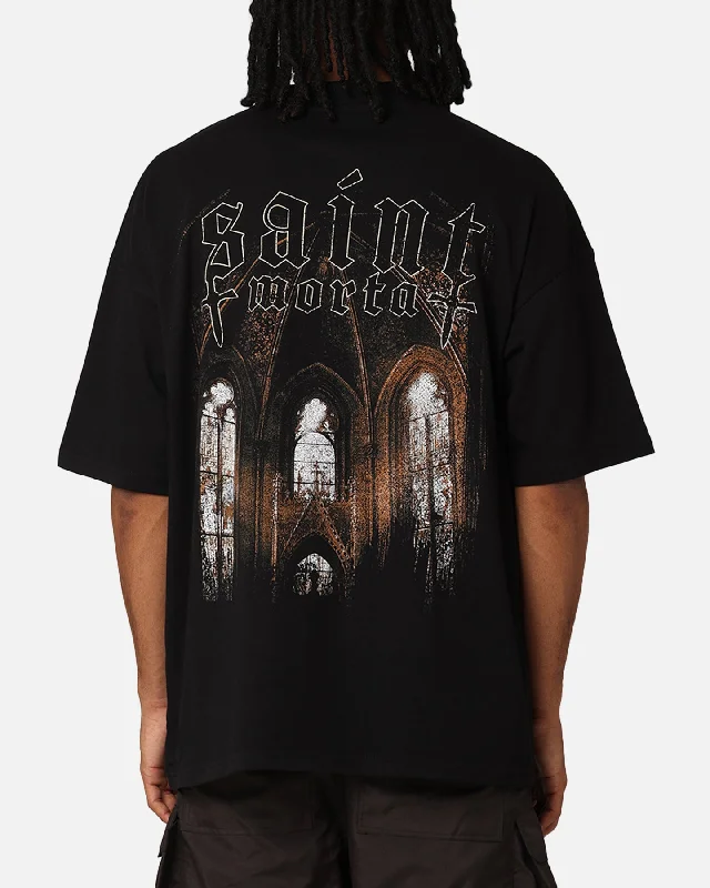Saint Morta Divine Reverence T-Shirt Black-- Ribbed T-Shirt High Neck Heavyweight