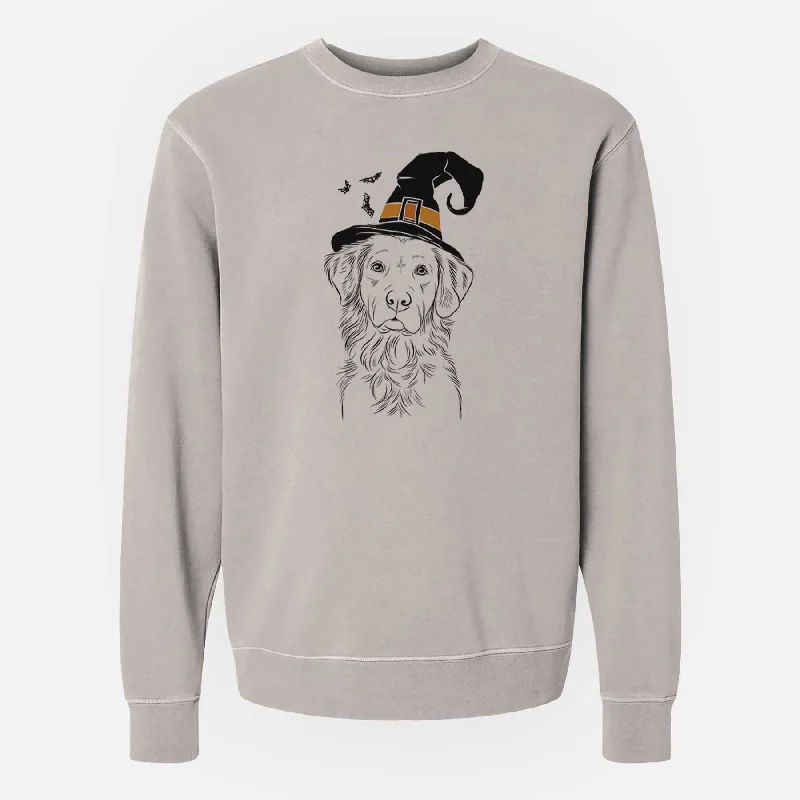Witch Linden the Golden Retriever - Unisex Pigment Dyed Crew Sweatshirt Hoodie with Slim Fit Tailored Modern