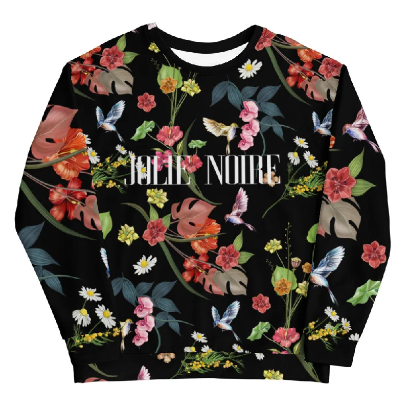 Noire Floral Sweatshirt- Black Hoodie with Hem Elastic Stretchable Comfortable
