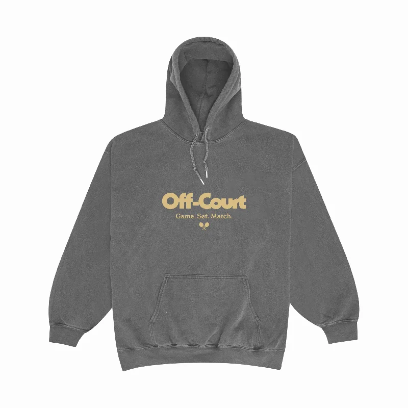 Vice 84 'Off-Court GSM' Vintage Washed Hoodie - Charcoal Hoodie with Cuffed Sleeves Snug Secure