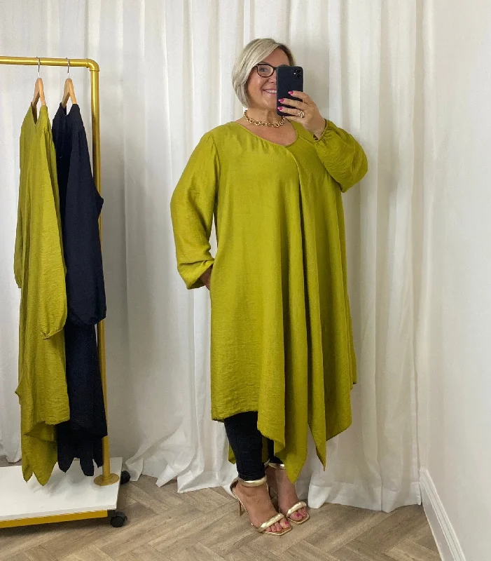 Asymmetric Hem Swing Lime Green Dress Boat Neckline Classic