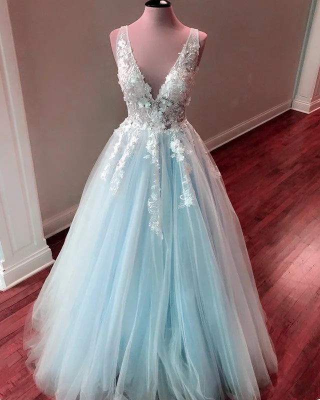 Tulle V Neck Prom Dresses Lace Embroidery Ball Gown Tunics Hiking breathable