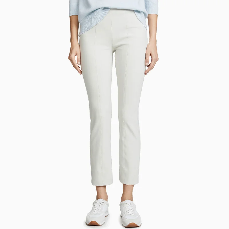 Classic Solid Mid Waist Ankle Length Slit Legging Pants - White Fashionable High-Rise Workout Leggings