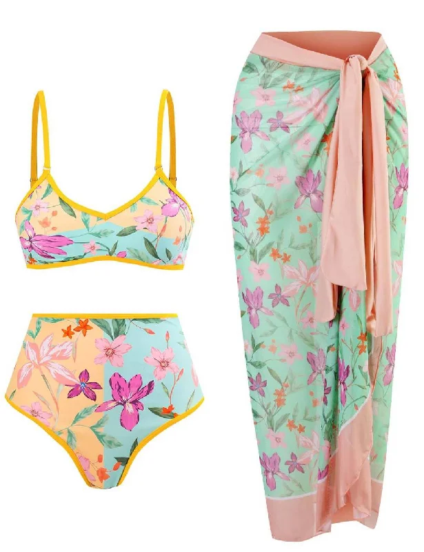 Ladies AB Side Floral Bikini Set with Salong SKSW40135 Ribbed bikini set, Textured, Sexy, Comfortable