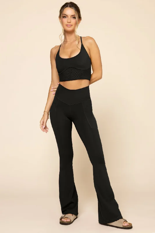 POPFLEX® Supersculpt™ Flared Leggings with Pockets - Black Elegant Sheer Leggings