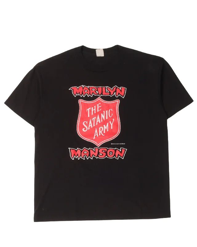 Marilyn Manson Satanic Army 1994 T-Shirt-- Mesh Blend Leather Blend Suede Blend