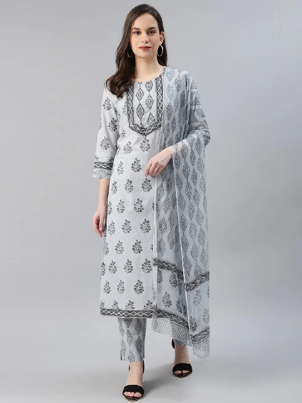 Women's Cotton Printed Kurta Pant Dupatta Set - Ahika Fashionable Jogger Pants