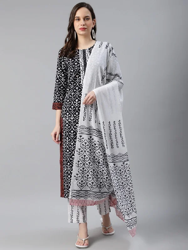 Women's Cotton Printed Kurta Pant Dupatta Set - Ahika Casual Yoga Pants