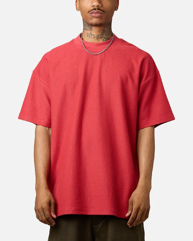 Carre Terry Oversized T-Shirt Red-- V-Neck T-Shirt Long Sleeve Cotton